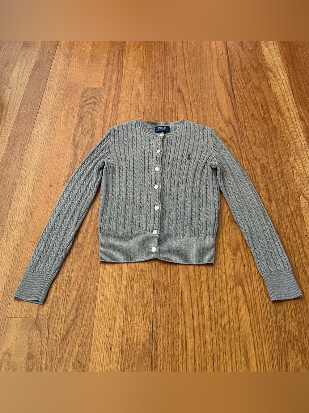 Polo by Ralph Lauren Gray Cable-Knit Button Cardigan